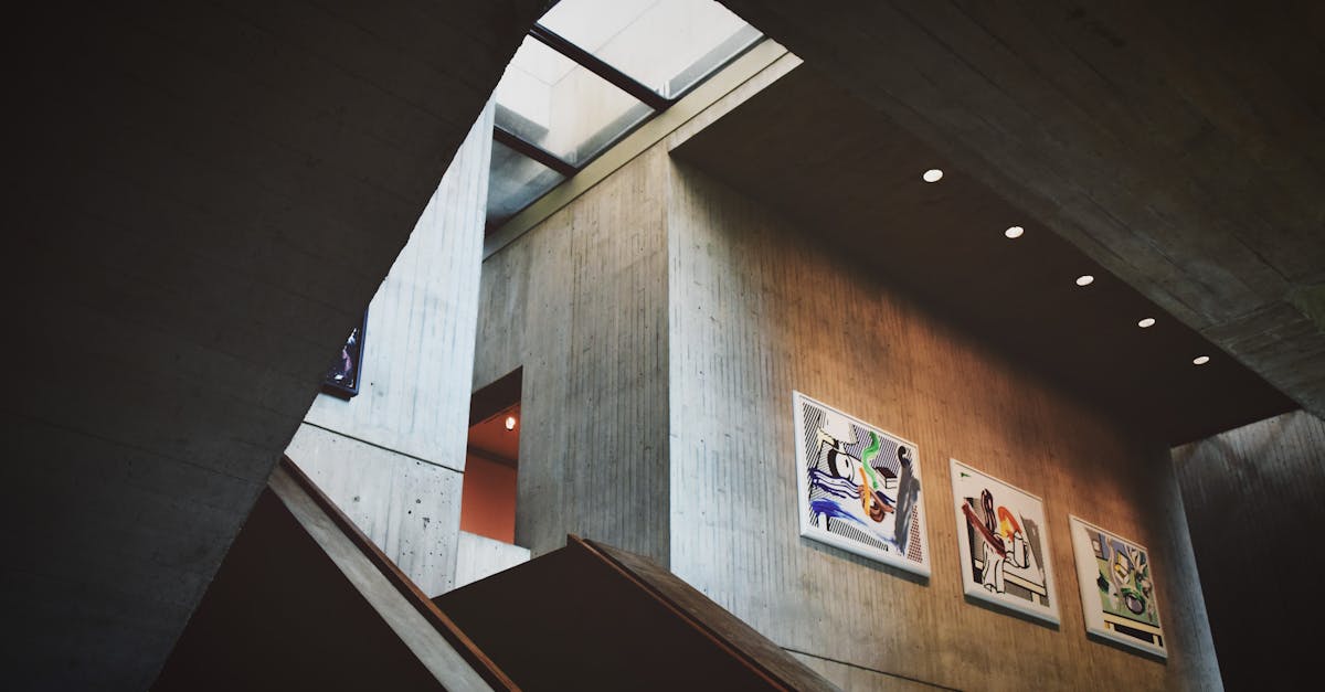 Contemporary interior with geometric designs and wall art, ideal for urban architecture concepts.
