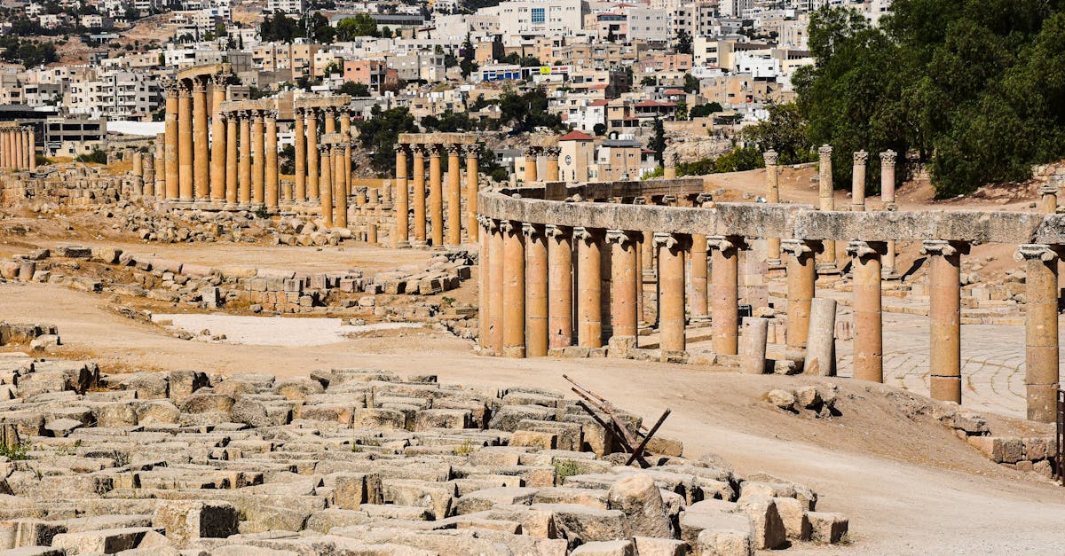 Explore the ancient Roman ruins of Jerash with its iconic colonnade and cityscape views.