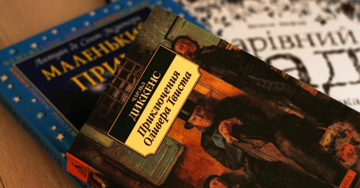 Close-up of Ukrainian versions of classic literature, including 'Oliver Twist' by Charles Dickens.