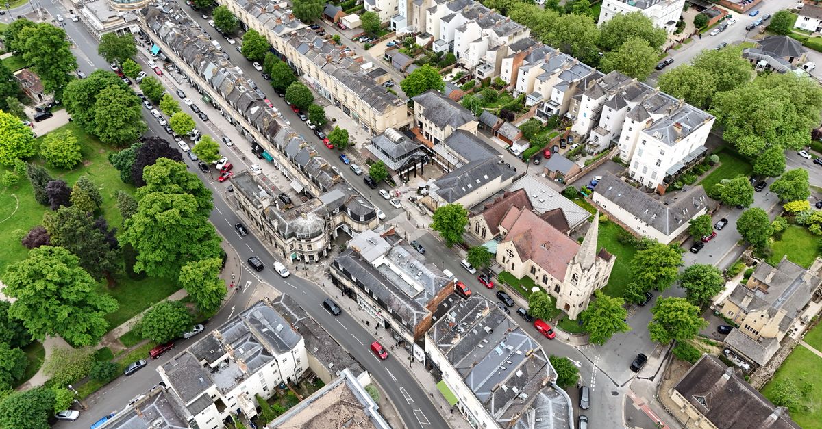 Aerial view of the urban landscape and architecture in Montpellier, England.