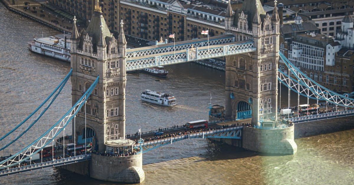Stunning aerial view of London's Tower Bridge over the River Thames.