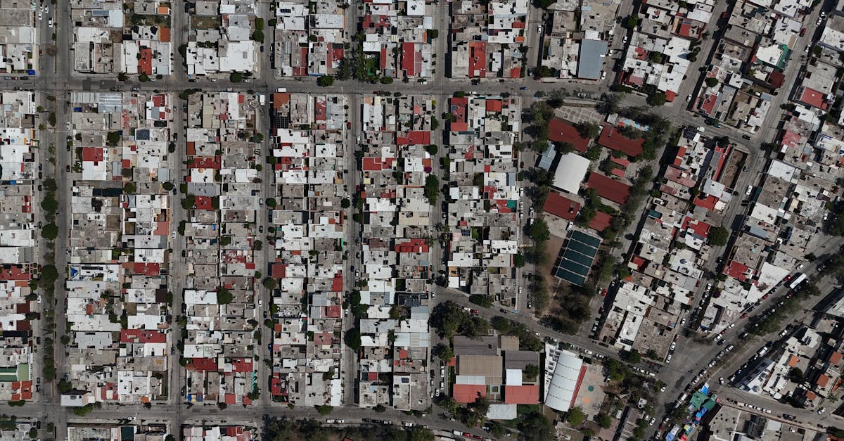 High-resolution aerial view showcasing urban housing blocks in Aguascalientes, Mexico.