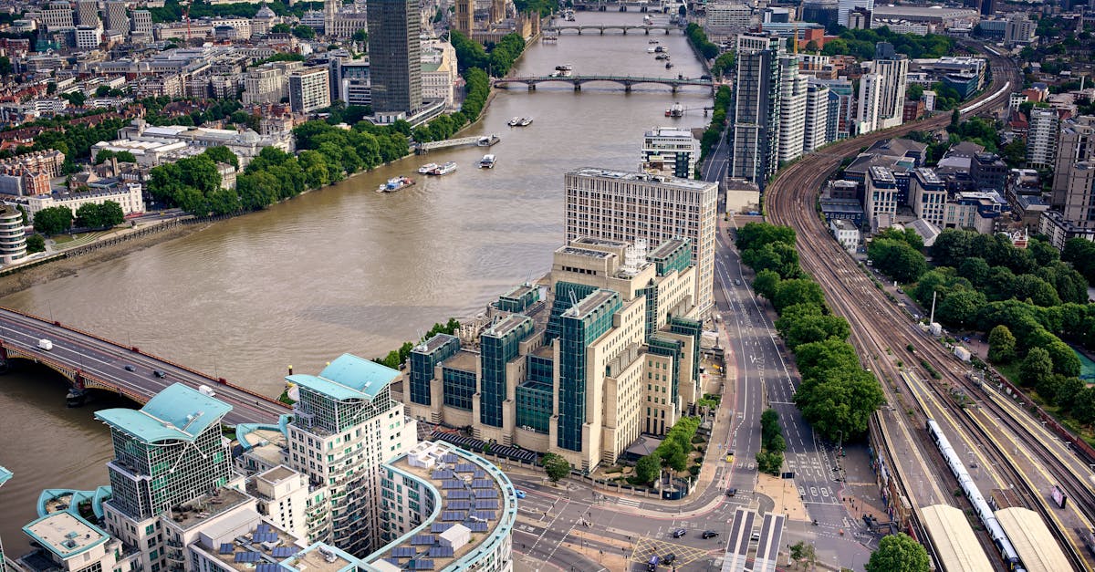 A stunning aerial view of London's cityscape showcasing the River Thames and iconic architecture.