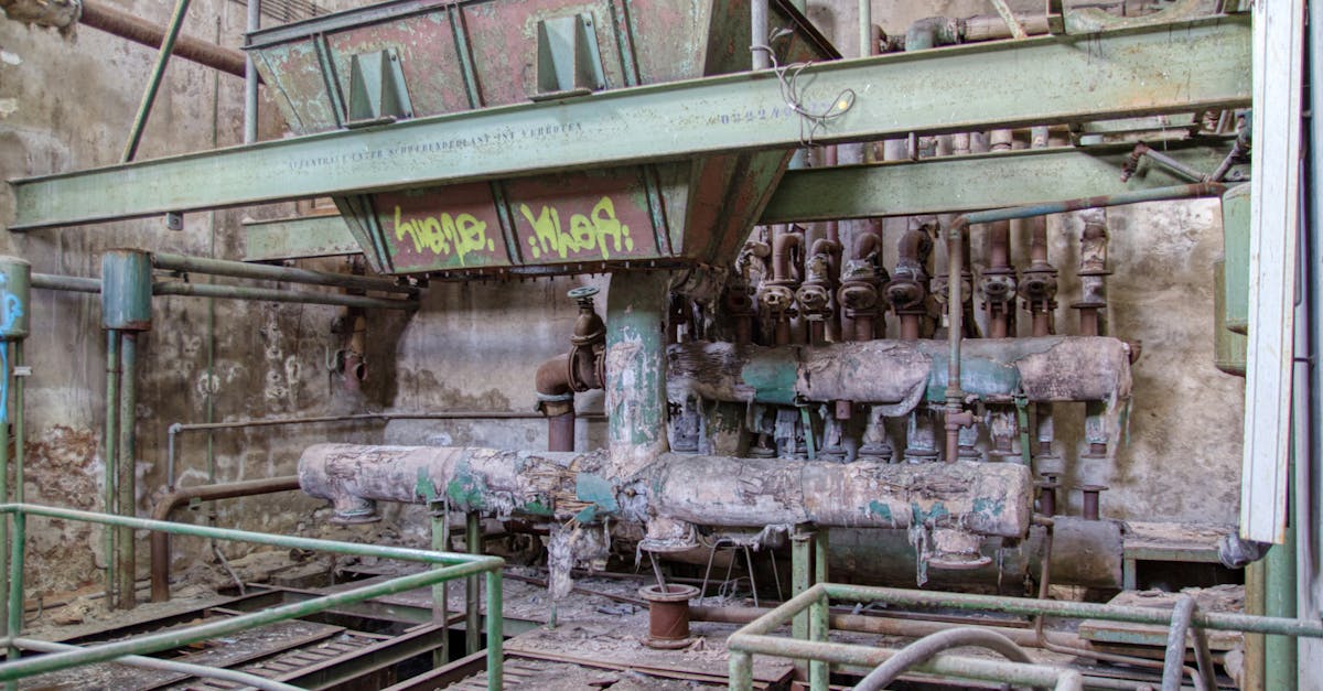 Old industrial machinery in a deteriorating factory in Leipzig, Germany.