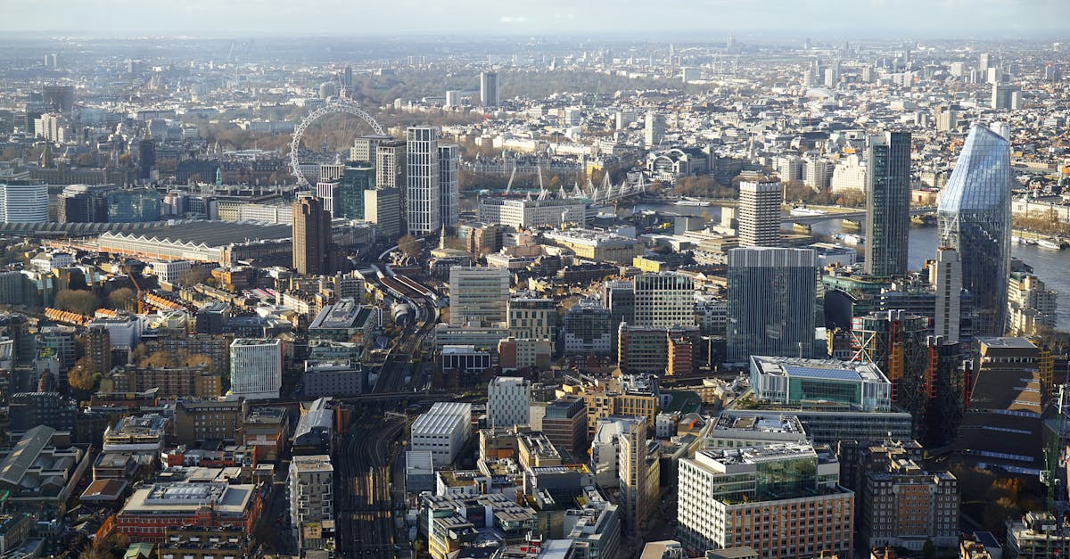 Stunning aerial view of London showcasing iconic landmarks and modern skyscrapers.